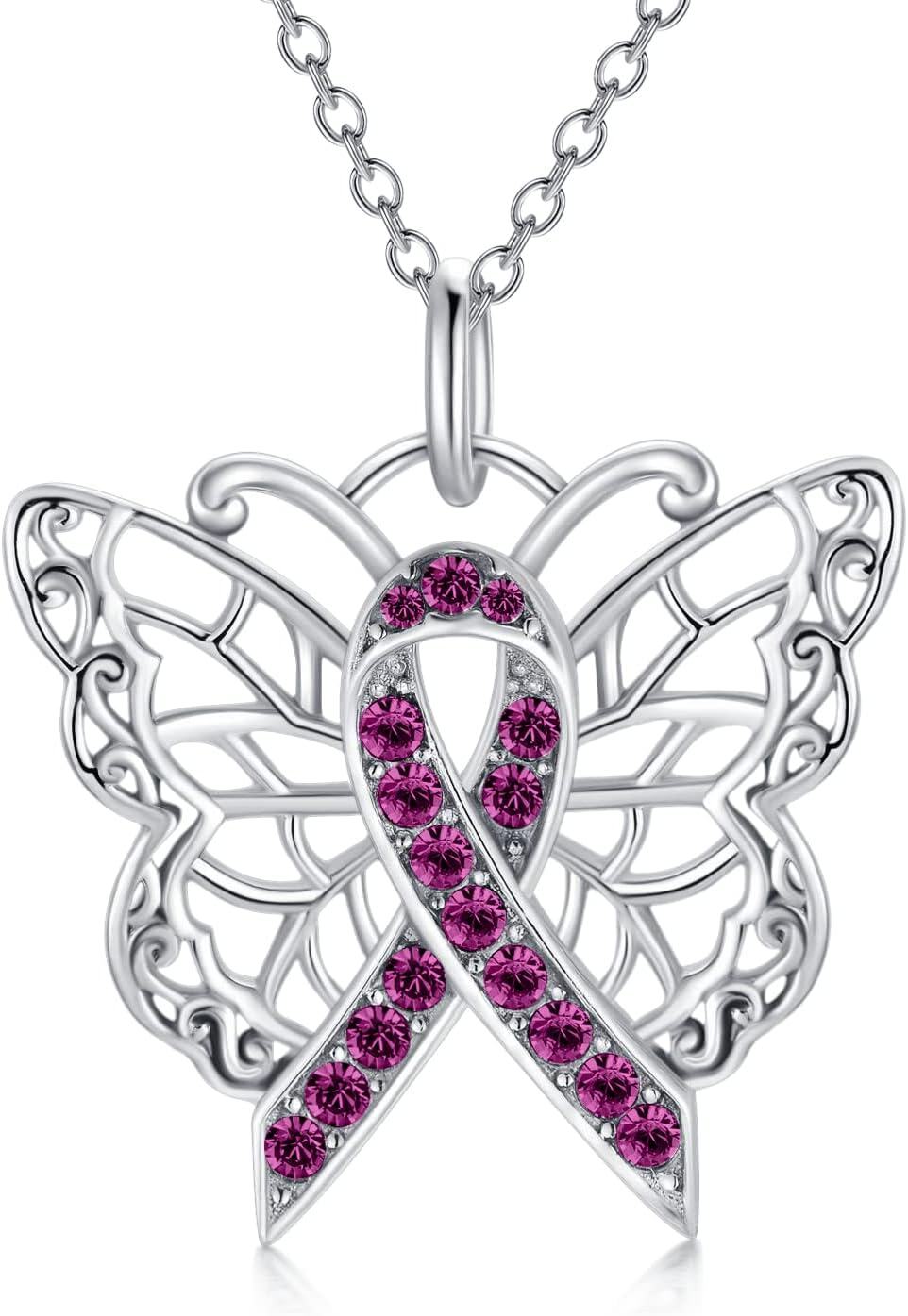  Silver Stone Cancer Survivor Necklace Women s Awareness Gift -01-Butterfly-purple-01-Butterfly-purple