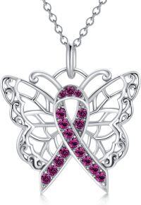 wholesale  Silver Stone Cancer Survivor Necklace Women s Awareness Gift -01-Butterfly-purple-01-Butterfly-purple