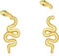 wholesale 925 Sterling Silver Plated Gold Snake Stud Earrings with Green Eyes and Cubic Zirconia Accents for Women-0-0
