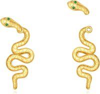 wholesale 925 Sterling Silver Plated Gold Snake Stud Earrings with Green Eyes and Cubic Zirconia Accents for Women-Gold Snake Earrings