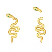 wholesale 925 Sterling Silver Plated Gold Snake Stud Earrings Wholesale with Green Eyes and Cubic Zirconia Accents for Women-Gold Snake Earrings