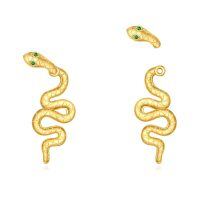 wholesale 925 Sterling Silver Plated Gold Snake Stud Earrings with Green Eyes and Cubic Zirconia Accents for Women-Gold Snake Earrings