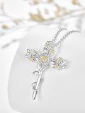 wholesale 925 Sterling Silver Cross Pendant With Floral Design And Yellow Gems-0-1