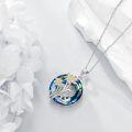 wholesale 925 Sterling Silver Metal Crystal Flower Pendant Necklace Blue Green Sapphire  for Women Girls-0-4