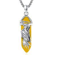 wholesale 925 Sterling Silver Yellow Agate Grim Reaper Skull Pendant Necklace-Yellow