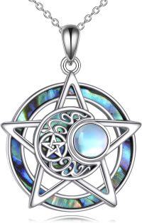 wholesale 925 Sterling Silver Abalone Shell Moonstone Pentagram Pendant Necklace-Star Necklace
