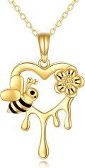 wholesale 14K Gold Honeycomb Bee & Flower Pendant Necklace with Diamond Accent - Gifts for Her-0-0