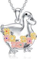 wholesale 925 Sterling Silver Colorful Crystal Flower Duck Pendant Necklace for Women Girls  45cm Chain Length-0-0