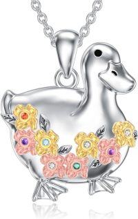 wholesale 925 Sterling Silver Colorful Crystal Flower Duck Pendant Necklace for Women Girls  45cm Chain Length-06-Duck