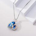 wholesale 925 Sterling Silver Blue Crystal Heart Love Cat Pendant Necklace for Women Girls  48cm Chain Length-0-4