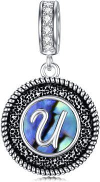 wholesale 925 Sterling Silver Abalone Shell Alphabet Charms A Z for Jewelry-U