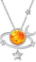 wholesale 925 Sterling Silver Orange Fire Opal Star & Crescent Moon Pendant Necklace for Women-0-0