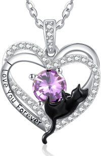 wholesale Sterling Silver Birthstone Cat Projection Heart Pendant Necklace-06 June - Alexandrite-06 June - Alexandrite