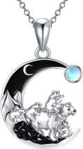 wholesale 925 Sterling Silver Moon Bear Family Necklace with Black Onyx and Blue Topaz Gemstone Pendant for Women Girls Gifts 48cm Chain Length-0-0
