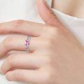 wholesale 925 Sterling Silver Heart-shaped Pink Crystal Ring-0-2