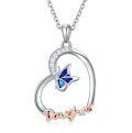 TOUPOP Sterling Silver & Stone Mom Daughter Sister Heart Butterfly Necklace-0-0