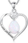 wholesale 925 Sterling Silver Pear-Shaped Opal & Lab-Grown Diamond Heart Necklace - 22mm Pendant, 18-20 Chain, Eternal Love Gift-0-0