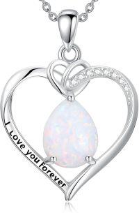 wholesale 925 Sterling Silver Pear-Shaped Opal & Lab-Grown Diamond Heart Necklace - 22mm Pendant, 18-20 Chain, Eternal Love Gift-Style C