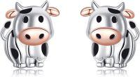 wholesale 925 Sterling Silver Cow Stud Earrings with Rose Gold Accents for Women-cute cow