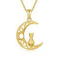 TOUPOP 14K Gold & Stone Cat Moon Pendant Necklace Gift for Women-0-0