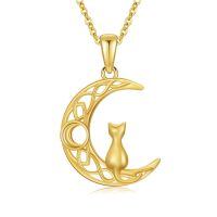 TOUPOP 14K Gold & Stone Cat Moon Pendant Necklace Gift for Women-undefined