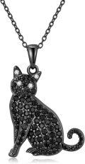 wholesale S925 Sterling Silver Black Cat Necklace with Cubic Zirconia for Women-0-0