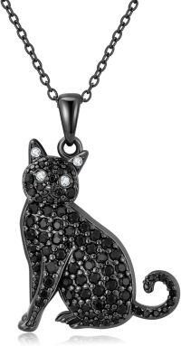 wholesale S925 Sterling Silver Black Cat Necklace with Cubic Zirconia for Women-Bombay Cat