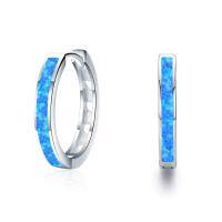 wholesale 925 Sterling Silver Simulated Opal Hoop Earrings for Women Hypoallergenic Huggie Hinged Hoops Colorful Jewelry Gift-20mm Silver Blue-20