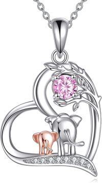 wholesale 925 Sterling Silver Birthstone Elephant Pendant Necklace Cute Animal Jewelry Gift for Women Mom Wife-10-October-Tourmaline