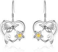 wholesale TOUPOP Hummingbird Earrings Sterling Silver Hummingbird Flower Dangle Drop Hooks Earrings Heart Jewelry Christmas Xmas Birthday Gifts For Her Women Mom Grandma -undefined