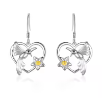 TOUPOP Sterling Silver Hummingbird Flower Dangle Earrings Heart Jewelry-undefined