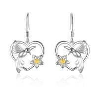 TOUPOP Sterling Silver Hummingbird Flower Dangle Earrings Heart Jewelry-undefined