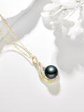 wholesale Sterling Silver Black Pearl Pendant Necklace for Women Jewelry Gift-0-1