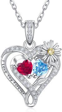 wholesale  Sterling Silver Daisy Heart Birthstone Necklace for Women -07-12-Jul-Dec
