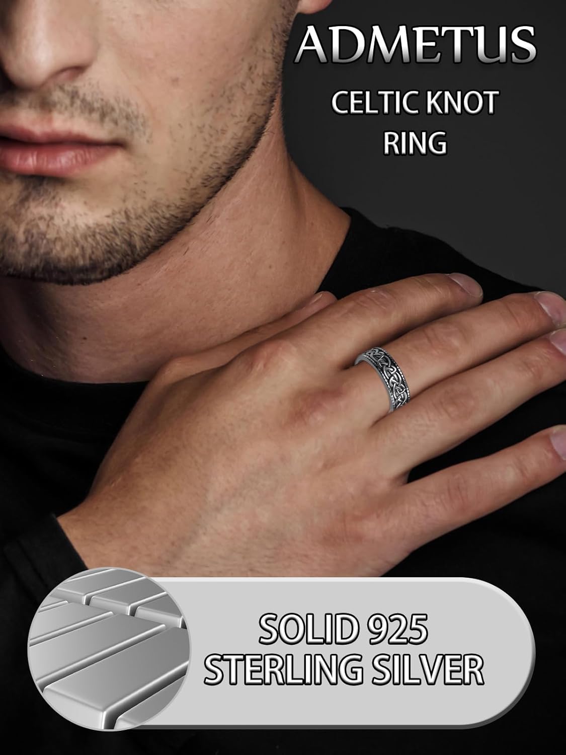 Sterling Silver Celtic Knot Wedding Band Rings for Men Celtic Jewelry Gifts-0-5