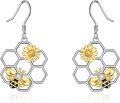 wholesale 925 Sterling Silver Honeycomb Bee Earrings for Women with Gold Flower and Crystal Dangle s-0-0