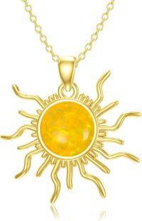 wholesale Sterling Silver Gold Opal Sun Necklace for Women Dainty Colorful Stone Pendant Jewelry Birthday Gift for Her-A_Sterling Silver Gold_Yellow