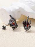 wholesale 925 Sterling Silver Black & Red Gothic Skull Skeleton Hand Stud Earrings-0-2