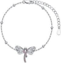 wholesale Sterling Silver Pink Austrian Crystal Dragonfly Breast Cancer Awareness Ribbon Bracelet with Adjustable Chain-Dragonfly