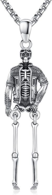 wholesale 925 Sterling Silver Halloween Punk Skull Skeleton Pendant Chain Necklace for Men Women  47cm Length-Skeleton