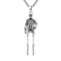 wholesale 925 Sterling Silver Halloween Punk Skull Skeleton Pendant Chain Necklace for Men Women  47cm Length-Skeleton