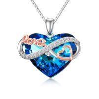 TOUPOP Sterling Silver Blue Crystal Infinity Love Heart Pendant Necklace-undefined