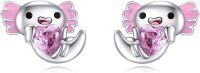 wholesale 925 Sterling Silver Elephant Heart Pink Crystal Stud Earrings Gift for Girls and Women-Salamander