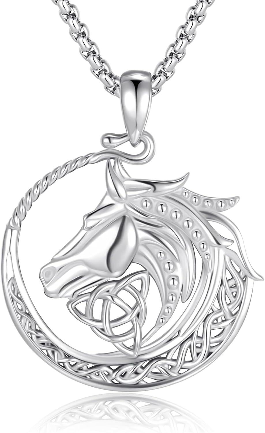 wholesale 925 Sterling Silver Celtic Knot Horse Head Pendant Necklace Norse Viking s for Men Women-0-0