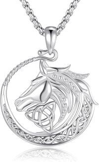wholesale 925 Sterling Silver Celtic Knot Horse Head Pendant Necklace Norse Viking s for Men Women-White Gold Plated