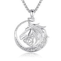 wholesale 925 Sterling Silver Celtic Knot Horse Head Pendant Necklace Norse Viking s for Men Women-White Gold Plated