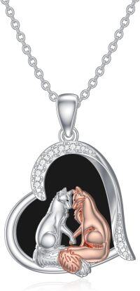 wholesale 925 Sterling Silver Foxes in Heart Pendant Necklace for Women Girls Mothers Sisters Besties Friendship Gifts Jewelry-Fox