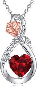 wholesale 925 Sterling Silver Red Garnet Heart Rose Pendant Necklace for Women-0-0