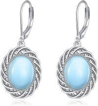 wholesale Sterling Silver Filigree Turquoise Rose Quartz Emerald Garnet Aquamarine Amethyst Dangle Earrings-Aquamarine