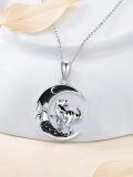 wholesale 925 Sterling Silver Dinosaur Moon Pendant Necklace for Women Girls Gifts Jewelry Accessories 48cm Chain Length-0-3